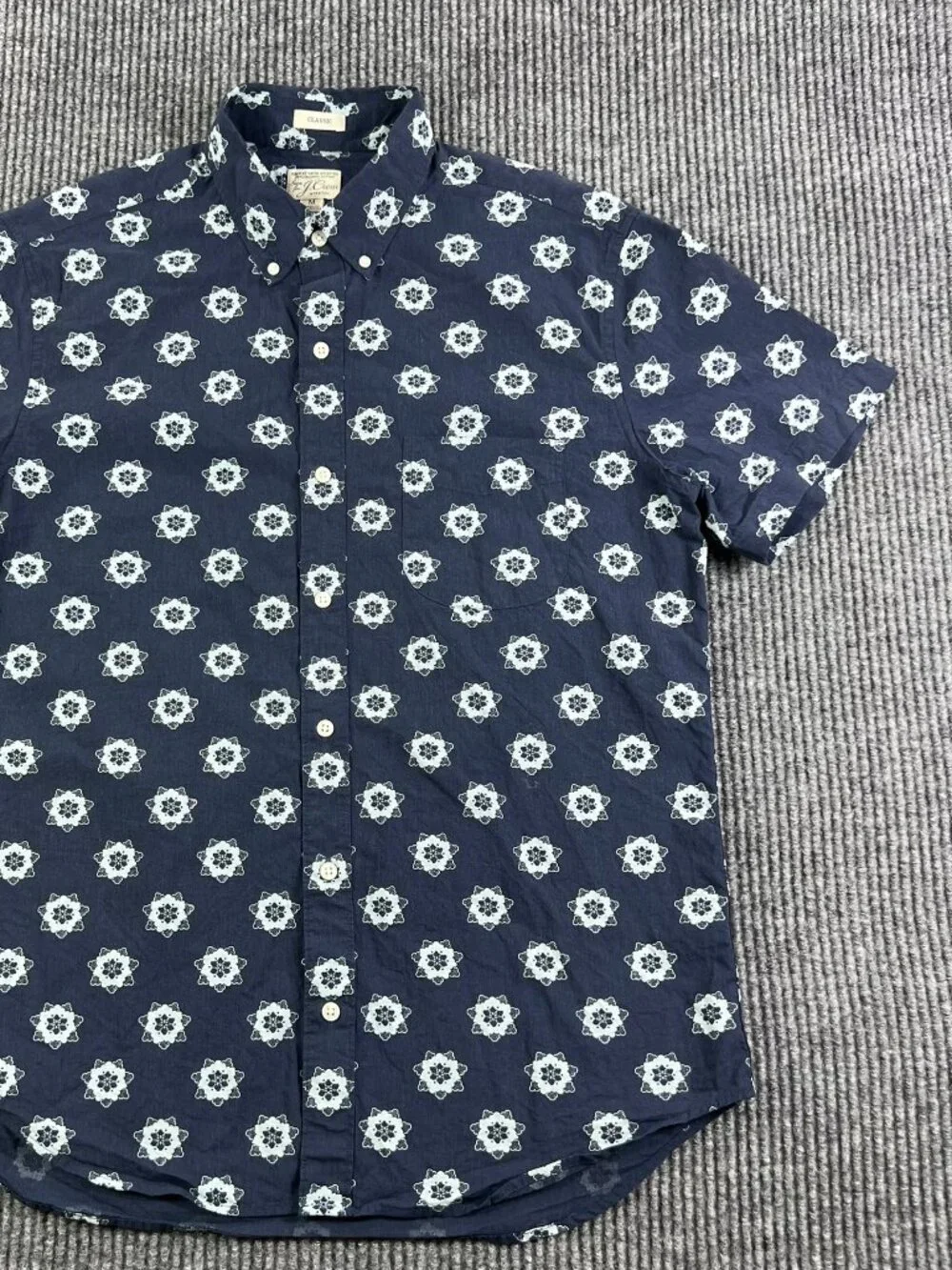 J.Crew Secret Wash Shirting Stretch Short Sleeve Floral Button Down Blue